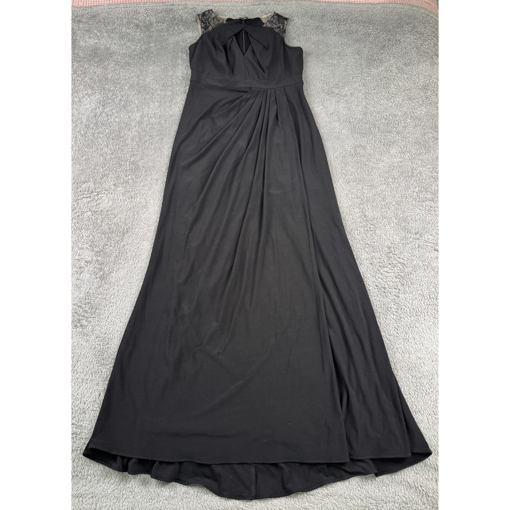 Adrianna Papell Women's Gown 4P Black Lace Illusion Ruched Formal Maxi Dress